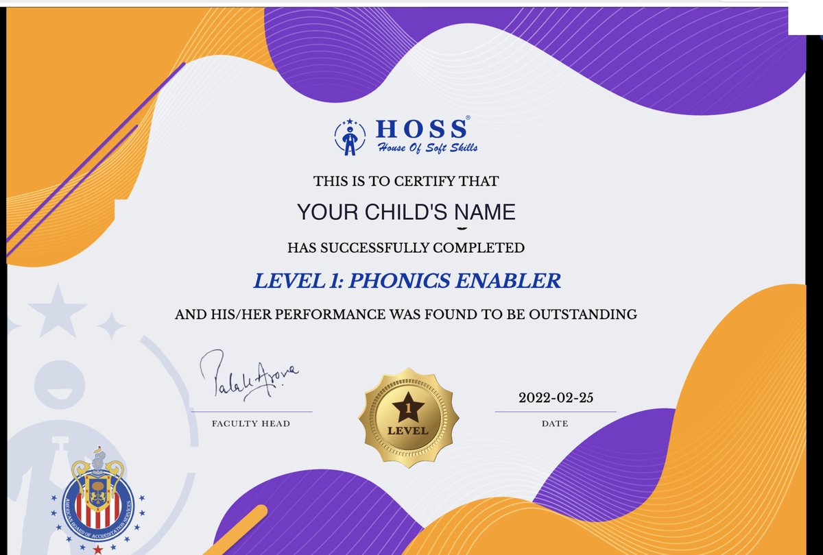 HOSS course completion certificate
