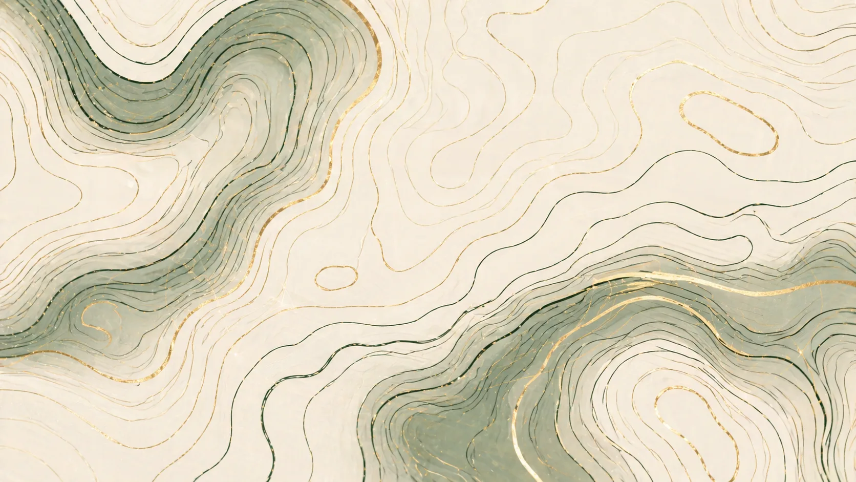 Abstract topographic contour lines in sage green and gold tones
