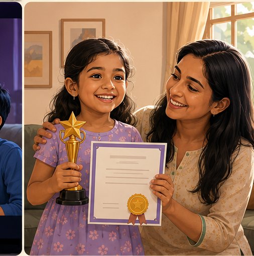 Mother and daughter celebrating with a HOSS certificate and trophy