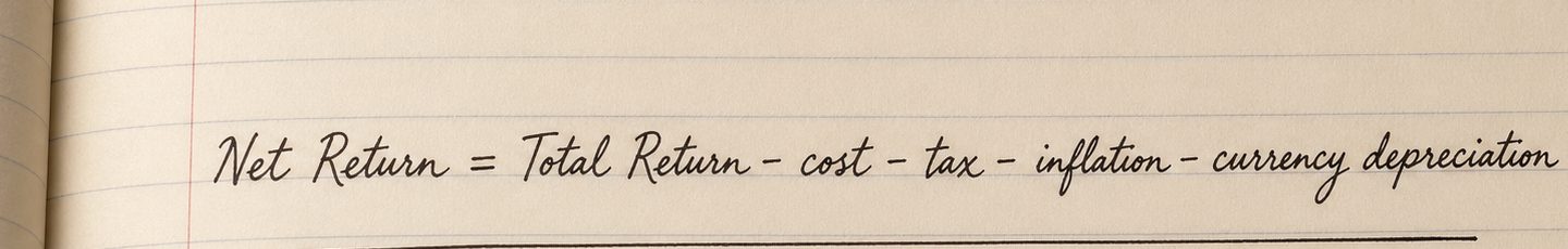 Net Return = Total Return − cost − tax − inflation − currency depreciation